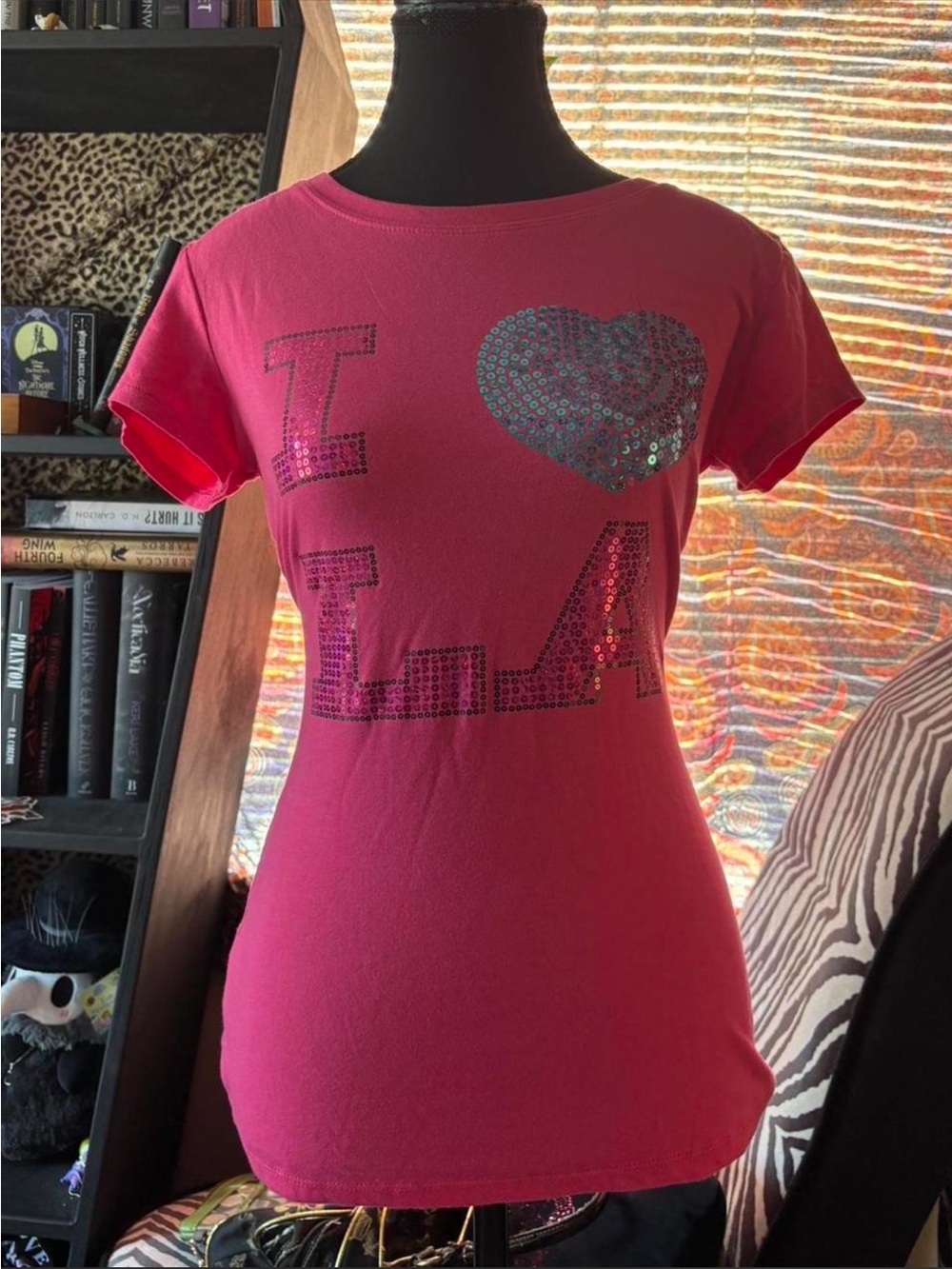Reserved Pink Sequin "I ♥ LA" Short Sleeve Tee